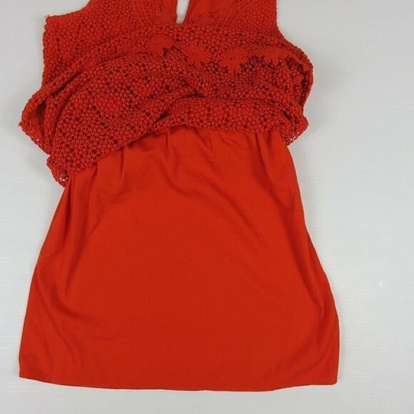 TOPSHOP Dress Floral Crochet Orange Lined V-Neck Mini Sleeveless Women's Size 4 - Picture 6 of 10